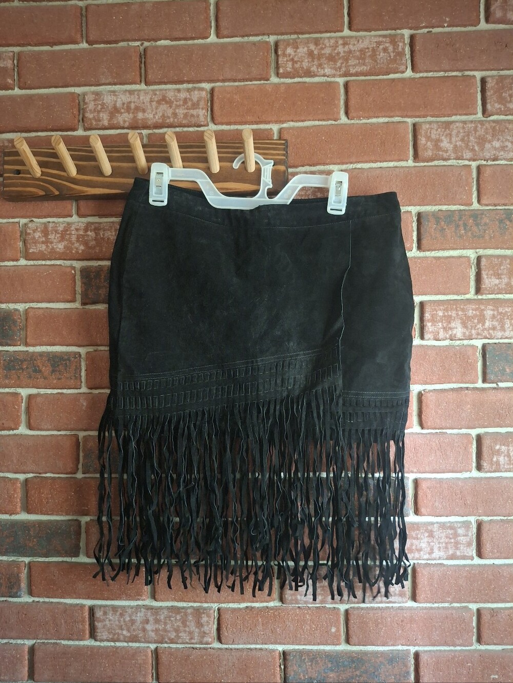 Blank NYC black leather fringe skirt